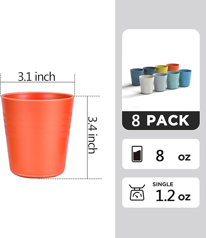 Homestockplus 8 Oz Wheat Straw Drinking Cups, 【Set of 8】 Small Plastic Cups Reusable, BPA Free Unbreakable Water Cups for Kitchen and Dining,Dishwasher and Microwave Safe