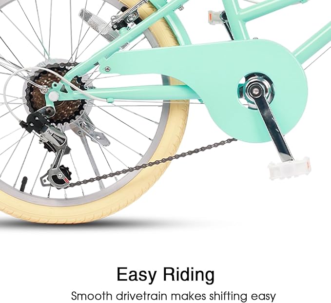 Glerc 20 24 26 Inch Beach Cruiser Bike, 6-Speed Hybrid City Bicycle for Girls Youth and Over 6 Years Old, Missy Bike with Wicker Basket & Lightweight, Multiple Colors