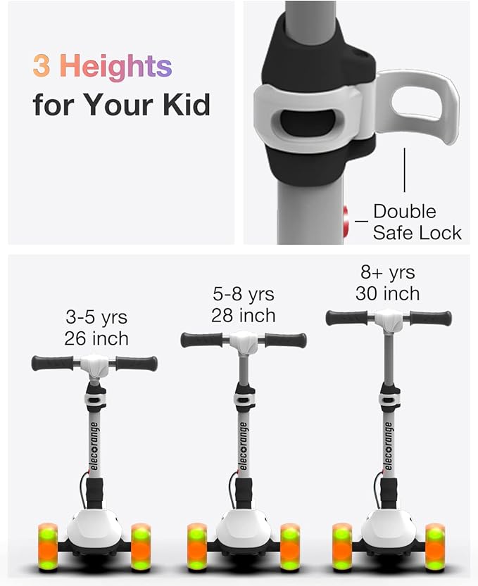 Elecorange Balance Electric Scooter for Kids Ages 2-9, 2025 Upgraded, Long Range, Friendly Thumb Throttle, Solid Wide Light Up Deck & Wheels, Adjustable Height, 5Mph Safe Limit, 60min Riding, Foldable