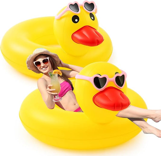Hungdao 2 Pcs Funny Duck Pool Floats Large 39.4'' Rubber Ducks Floatie Inflatable Tube Swim Ring Giant for Summer Beach Swimming Pool Carnival Birthday Party Floaty Supplies Adults(Sunglasses)