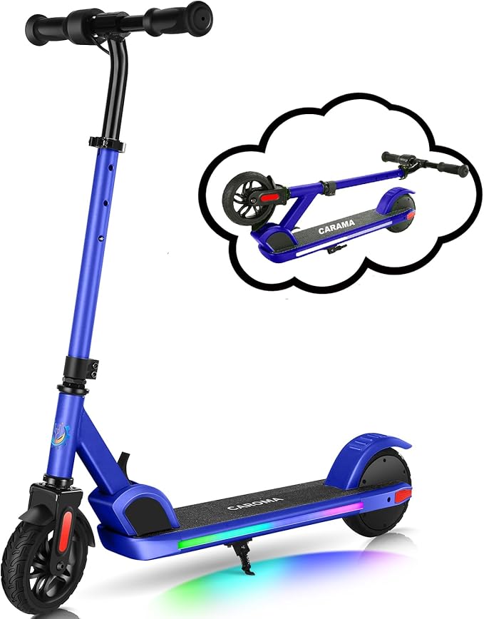 Caroma Electric Scooter for Kids Ages 6-14, 150W/180W Motor,10 MPH Max Speed & 7 Miles,Adjustable Height & Speed,Colorful Lights,LED Display,Foldable Kids Electric Scooter 132 Lbs Max Load