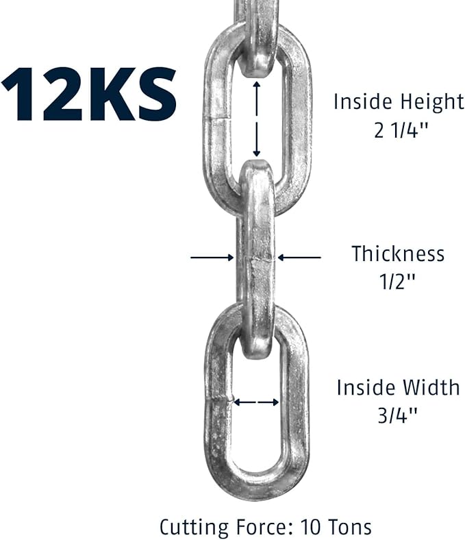 ABUS Hardened Steel 12KS 2 Foot 1/2" Thick Square Security Chain for Bikes, Containers, Trailers, ATV's, Motorcycles and Personal/Industrial Property