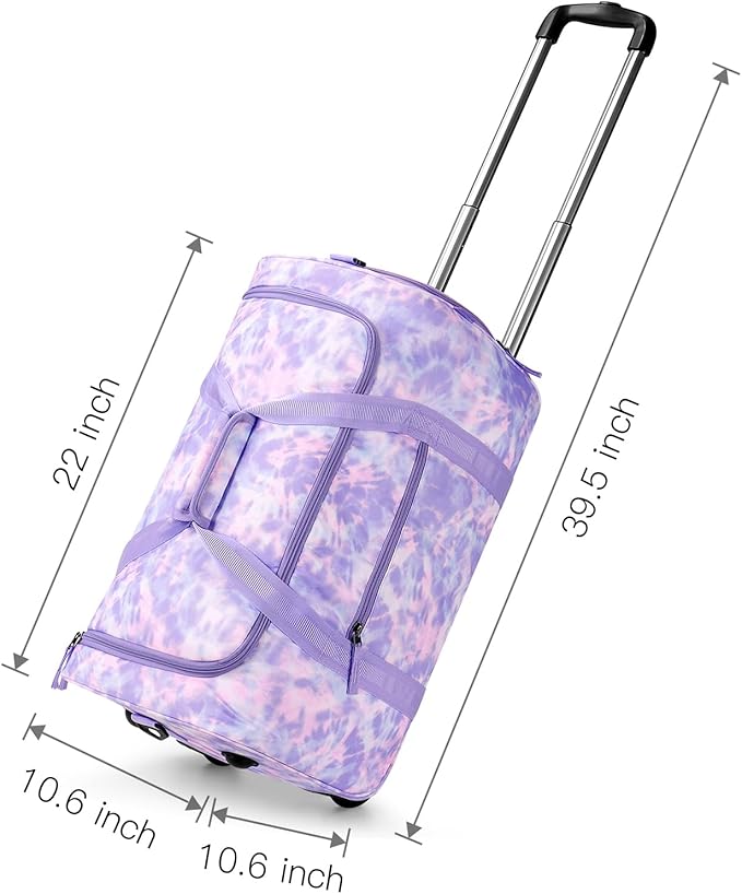 Choco Mocha Girls Mermaid Suitcase with Wheels Kids with a Kids Toiletry Bag Purple Rolling Duffle Bag for Camping Teen Girls Toddler Luggage Bag for Travel, 22inch