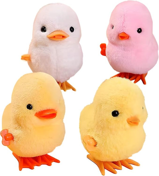 Easter Wind-Up Plush Toys Fluffy Realistic Jumping Chicks & Ducks for Kids (Pack of 4)