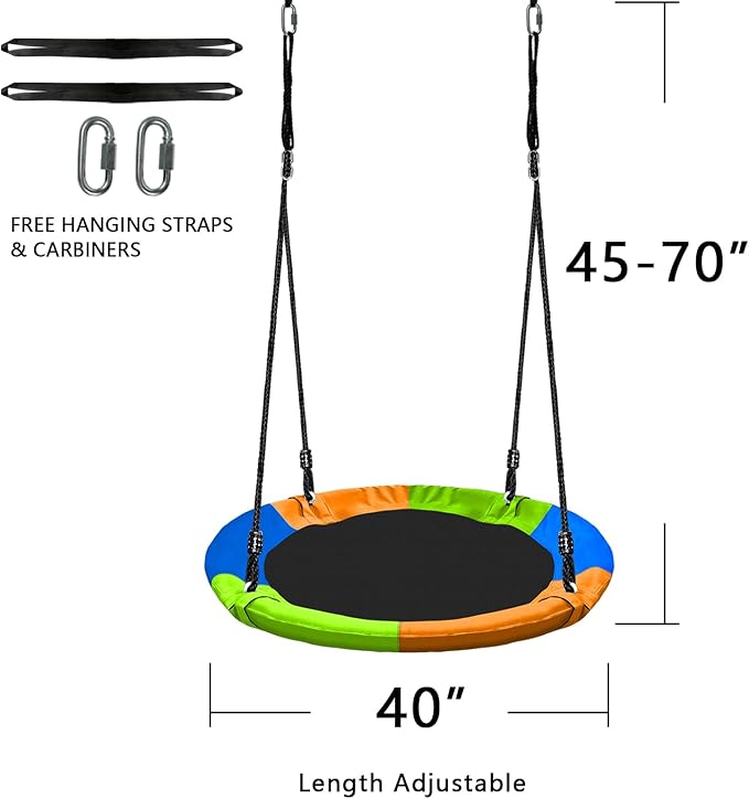 40" Saucer Tree Swing for Kids - 500Lb Weight Capacity, Waterproof Platform Swing Seat with Adjustable Ropes for Kids Playground Outdoor Activity Backyard Fun