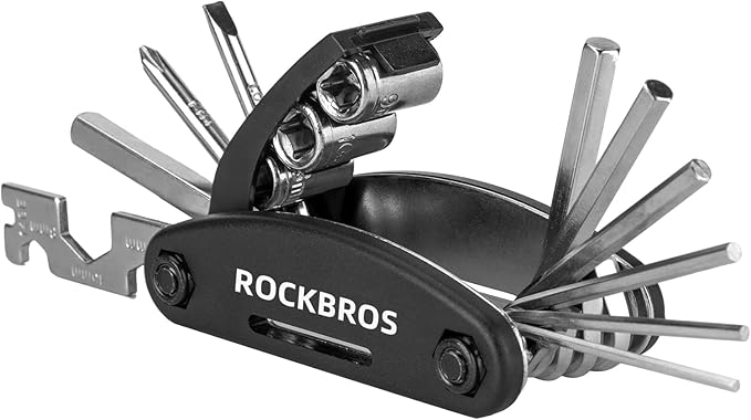 ROCKBROS 16 In 1 Multi-Function Bike Tool Kit - Portable Foldable Bike Multitool Cycling Tool Kit With Allen Wrench, Tire Levers