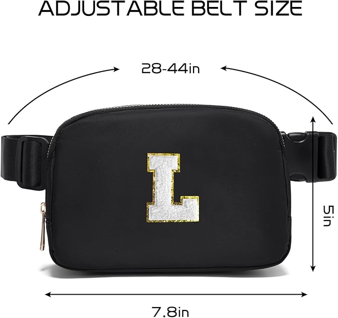 Gitus Birthday Gifts for 8 9 10 11 12 13 Year Old Girls Personalized Fanny Pack Crossbody Bags with Initial Letter Patch Belt Bag for Teen Girls Cute Trendy Stuff Travel Essentials (Black-L)