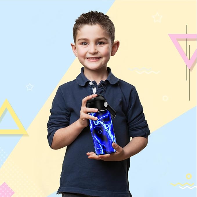 14oz Kids Insulated Water Bottle with Straw Lid - 18/8 Stainless Steel Kid Cup Travel Tumbler Double Wall Vacuum Leak Proof Portable Toddler Water Bottle (Lightning）