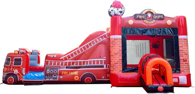 TentandTable Inflatable Bounce House Water Slide for Kids 5-12 Large, Commercial Grade Mega Bouncy Castle for Adults, Jump House, Includes Electric Air Blower, 32' L x 16' W x 15' H, Fire Truck