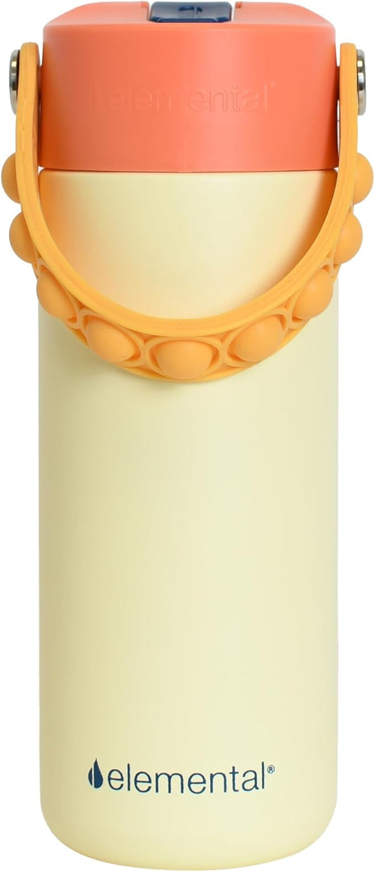 Elemental Insulated Kids Water Bottle, Stainless Steel Water Bottle with Straw Lid & Pop-It Handle, Leak-Proof Water Bottles for School, Boys or Girls, Travelling and Sports, 18oz - Peach Sand