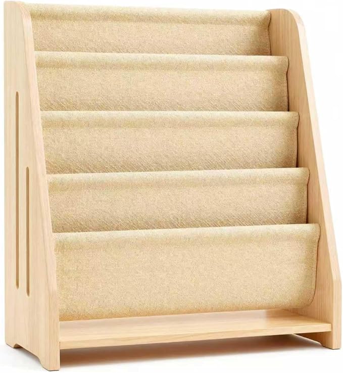 Baby Bookshelf Wood Montessori Kids Book Shelf Dutch Design 5Tier Scalloped,NaturalMapleWood Pattern