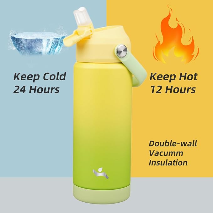 Insulated Water Bottle with Straw Lid,18 oz Stainless Steel Vacuum Metal Bottle with Silicone Handle,Lime