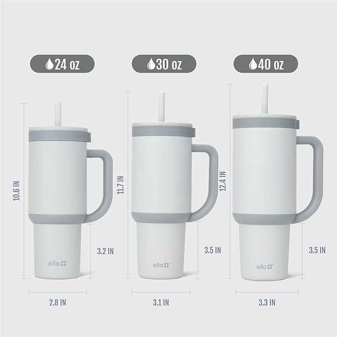 Ello Oasis 40 oz Tumbler with Handle & Retracting Straw | Reusable Insulated Stainless Steel Cup 100% Leakproof, Gifts for Teens Women Men | Keeps cold for 20 Hours, Cup Holder Friendly, Grayscale