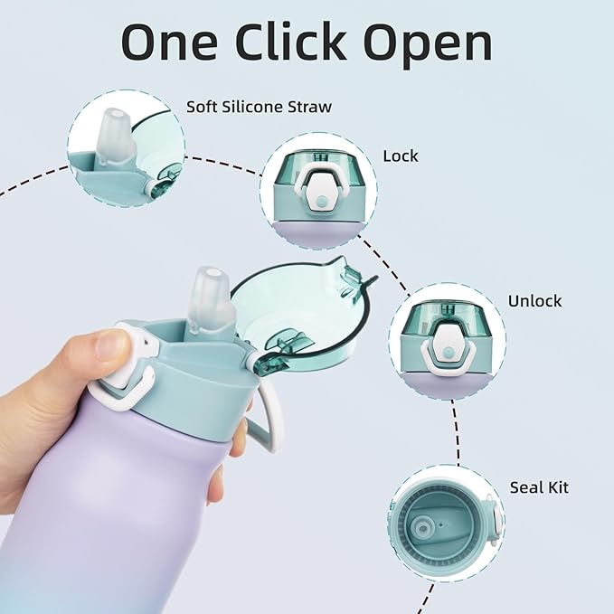 BJPKPK Insulated Water Bottle 25oz Stainless Steel Water Bottles with Straw and Carry Handle Double Wall Metal Thermal Flask,Lavender Green