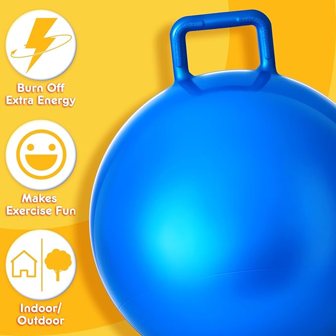 Lewtemi 4 Pcs 22 Inch Hopper Ball Carnival Outdoor Games Jumping Hopping Inflatable Bouncing Ball with Handle and Air Pump for Adult Sport Exercise