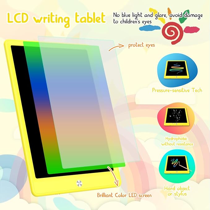 LCD Writing Tablet Doodle Board,12.5 inch Colorful Drawing Pad,Electronic Drawing Tablet, Drawing Pads,Travel Gifts for Kids Ages 3 4 5 6 7 8 Year Old Girls Boys (Yellow)