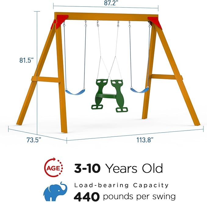 Dolphin Playground DIY Swing Sets for Backyard, Wooden Playground Sets for Backyards with Glider Swing and 2 Belt Swings, Kids Outdoor Play Equipment, Outdoor Playset for Any Swing Replacements