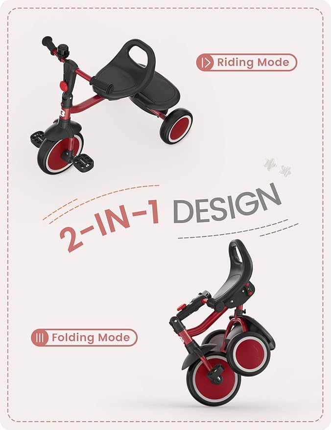 besrey Toddler Tricycle with Bell, Kids Tricycle Age 18 Months to 5 Years, Kids Trike, Toddler Bike for 1.5-5 Year Olds, Baby Trike, Gifts & Toys for Boys & Girls, Red