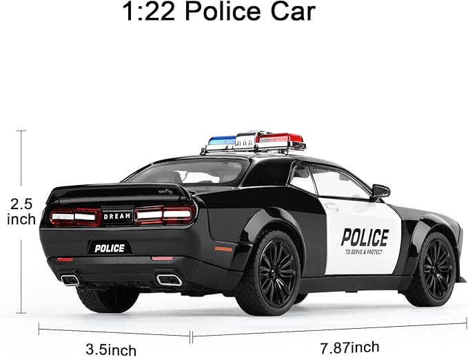 SASBSC Police Car Toys for Boys Age 3-12 Metal Toy Cars with Light and Sound Pull Back Diecast Model Car Collectable Muscle Cars for Kids 3+ Year Olds