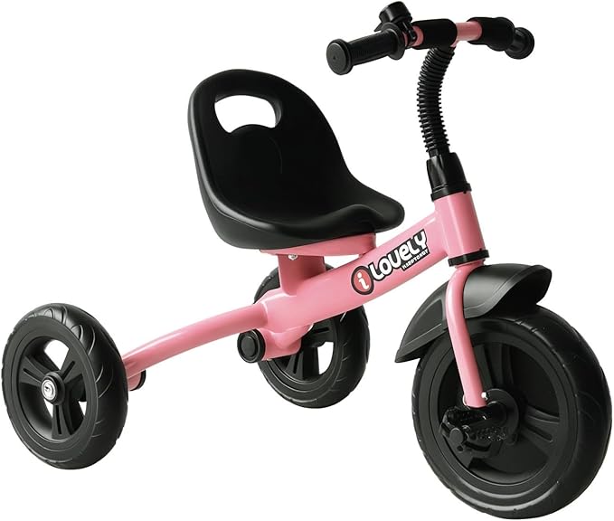 Qaba Toddler Tricycle, Kids Trike, 3-Wheel Bike for Toddlers 2-5 Years, Recreation Baby Tricycle for Boys and Girls with Bell Indoor Outdoor, Pink