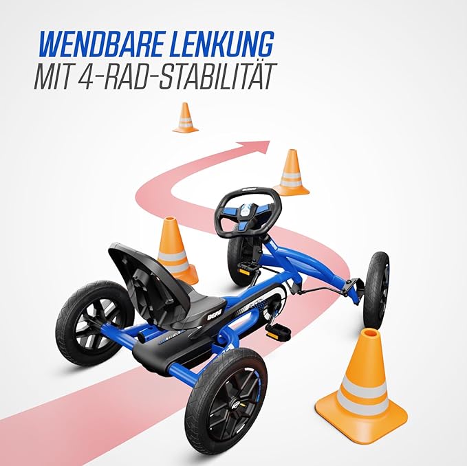 Berg Toys Buddy Blue Pedal Go Kart for Kids– Adjustable Ride On Toy for Ages 4-8 – Go Karts with BFR System and Adults Outdoor Pedal Car for Kids
