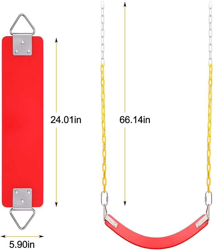 2 Pack Swing Sets, AGPTEK Swing Seat with 66 Inch Anti-Rust Chains Thermoplastic Coated, Support 250lb, Seat Cushion Accessories Replacement with Snap Hooks for Outdoors, Playground (Red)