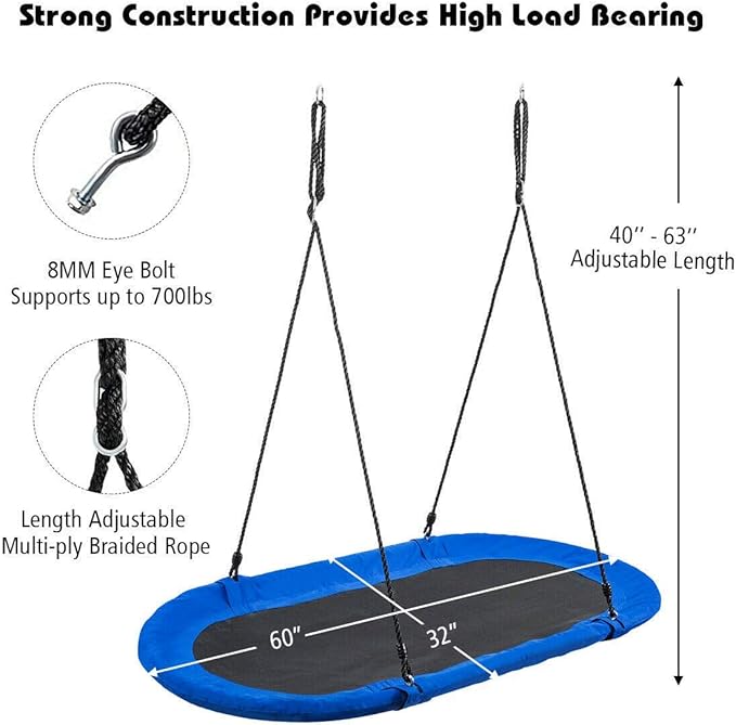 Costzon 60'' Giant Waterproof Platform Saucer Tree Swing Set, 700 lb Weight Capacity, Outdoor Saucer Tree Swing with Adjustable Hanging Ropes, Swing for Children Park Backyard (Blue)