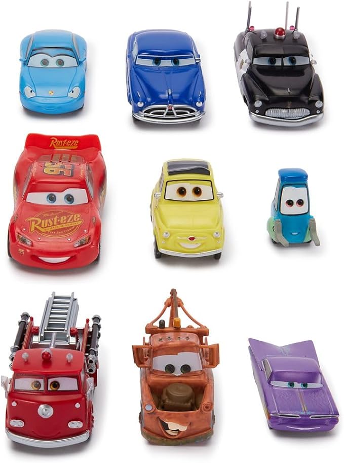 Disney Store Official Cars Figure Set – 9 Fully Sculpted Disney Figures Including Lightning McQueen, Tow Mater & More in Double-Tiered Box with Scenic Backgrounds