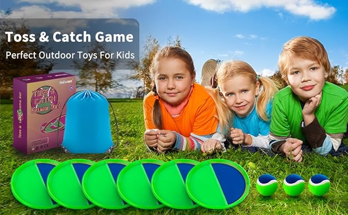 Outside Toys for Kids Ages 4-8 - Toss and Catch Ball Set, Kids Outdoor Games Yard Games for Kids and Adults with 6 Paddles and 3 Balls Toys for 3 4 5 6 7 8 Year Old Boys Girls Birthday
