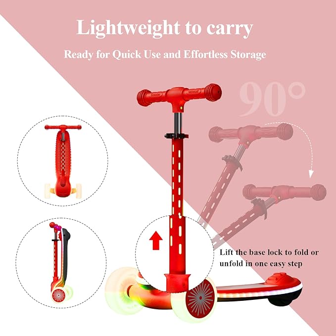 Winhope Kids Kick Scooter, 3 Wheel Scooter for Boy and Girl, LED Lighted Wheels and Widen Deck, Outdoor Ride-On Toys for Kids Aged 3-8