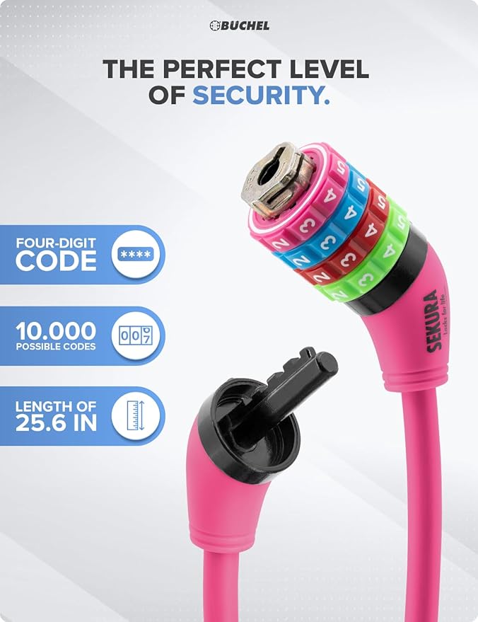 Bike Locks Cable for Kids - Colorful & Keyless - Secure Your Child's Bike - Easy-to-Use Bicycle Accessory, High Security 5 Digit Resettable Combination Coiling Bicycle Lock, Anti Theft