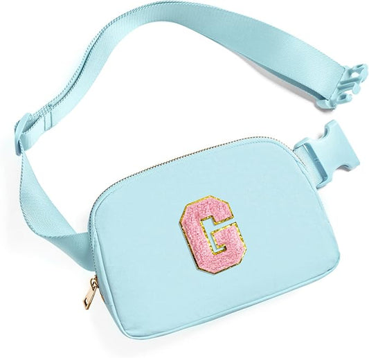 Gitus Gifts for 7 8 9 10 11 Year Old Girls Belt Bag Fanny Pack Crossbody Bags with Initial Letter Patch Birthday Gifts for Daughter Sister Friends Teen girls (Icing Blue-G)