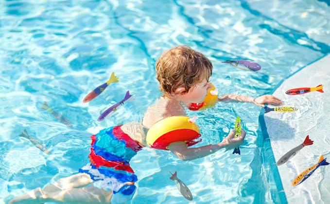 Haktoys Shark Dive Rings & Pool Diving Toys – 8-Piece Sinking Torpedoes and Fish Rings for Kids Swim Training, Boys Pool Games & Underwater Summer Fun