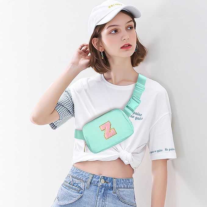 Gitus Belt Bag Fanny Pack Crossbody Bags with Initial Letter Patch Cute Stuff Birthday Gifts for Teenager Girls Trendy Preppy Stuff for Teen Girls Cool Stuff for Teens (Mint Green-Z)