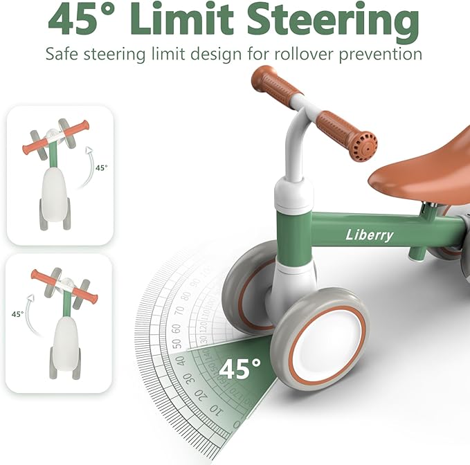 Liberry Baby Balance Bike for 1 Year Old Boys, 4 Wheels Toddler Balance Bike with Adjustable Seat, 12-24 Months Infant's First Birthday Gift (Green)
