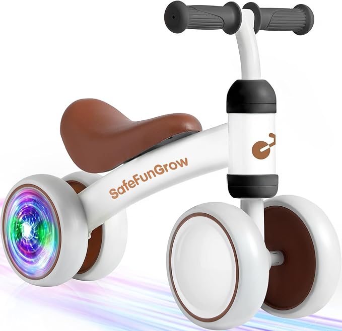 Colorful Lighting Baby Balance Bike Toys for 1 Year Old Girl Gifts, Balance Bike 1 Year Old No Pedal, 12-24 Months Toddler Ride on Toys with 4 Silent Wheels & Soft Seat, 1st Birthday Gifts, White