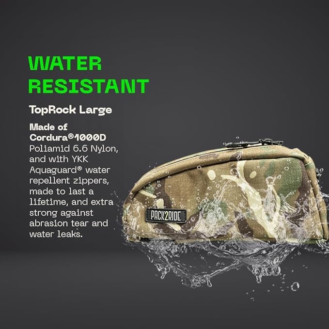 Toprock Frame Bag - Water Resistant, Durable Cordura Fabric & Bicycle Daily Essentials Holder - TopTube, Frame Storage, Bikepacking for Road, Gravel Cycling - Multicam Camo (1 L)