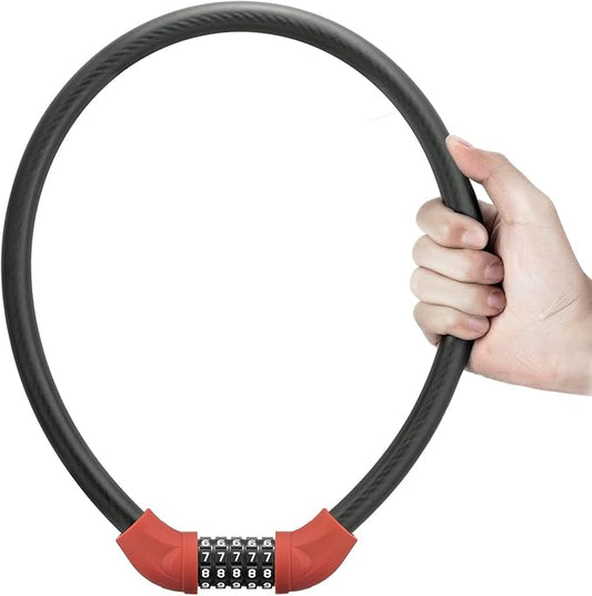 ROCKBROS Bike Lock 5 Digit Cable Lock Lightweight Bicycle Lock Bike Lock Combination Portable Lock for Bike Red