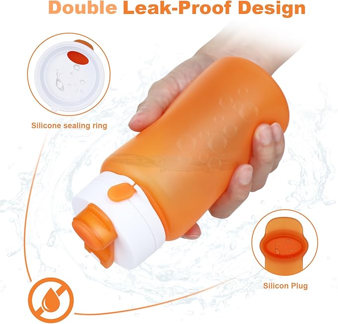 PLTCAT Collapsible Foldable BPA Free Reusable Lightweight Leak-Proof Travel Silicone Water Bottle for Travel, Gym, Hiking, Office, Camping