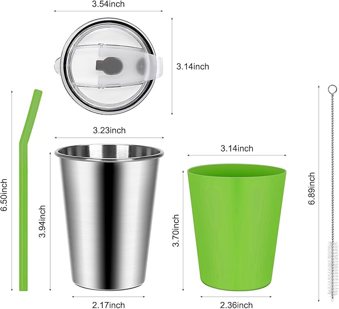 Stainless Steel Cups for Kids, 12oz Kids Cups with Straws and Lids Leak Proof, Unbreakable Toddler Cups with Silicone Sleeves for Hot or Cold Drinks, 6 Count