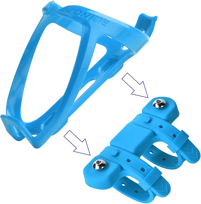 ZONKIE Bicycle Bottle Cages, Plastic Bike Bottle Holder with Cage Mounting Base (Blue)