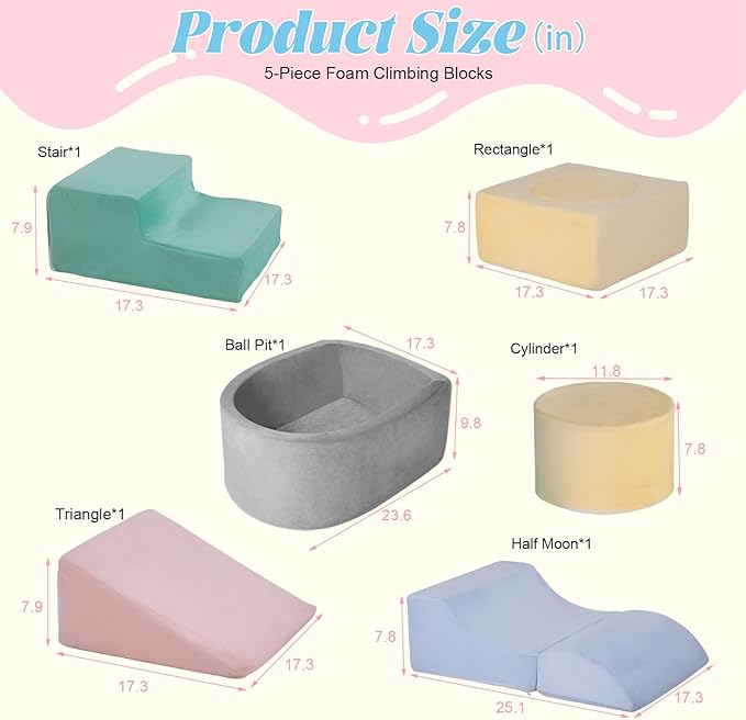 Climbing Toys for Toddlers 1-3, Foam Climb Blocks for Baby，6-Piece Baby Climbing Crawling Toys Soft Foam Blocks Activity Play Set (6-Piece)