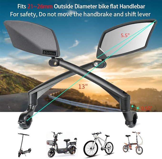 Handlebar Bike Mirror, Scratch Resistant Glass Lens, Ajustable and Rotatable Safe Rearview Bicycle Mirror