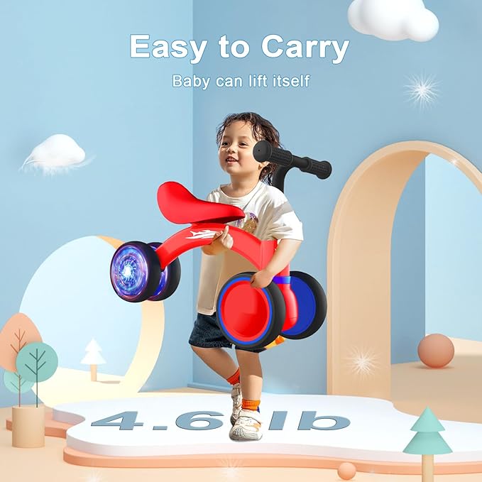 Colorful Lighting Baby Balance Bike Toys for 1 Year Old Boy Girl Gifts, 10-36 Month Toddler Balance Bike, No Pedal 4 Silence Wheels & Soft Seat First Riding on Toys, 1st Birthday Gifts