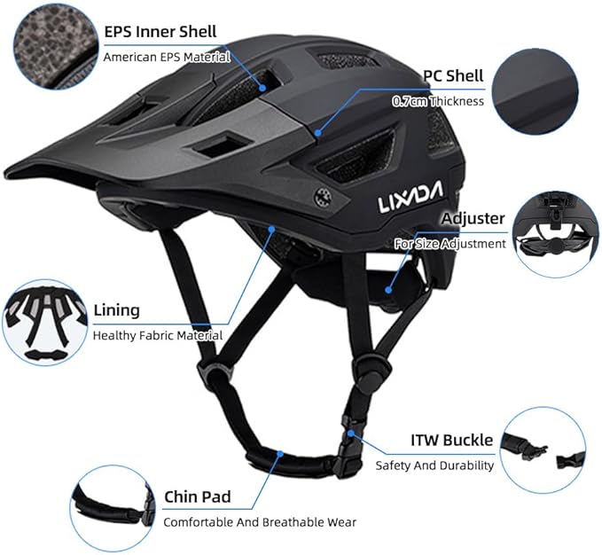 Lixada Adult Bike Helmet Mountain Helmet Road Bike Helmet Adjustable Dial Removable Visor Ventilation Cycling Helmet for Men Women 55-61cm