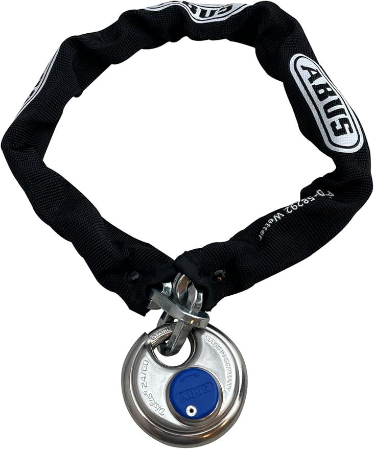 ABUS Hardened Steel 6KS 6KS 2 Foot x 1/4 Thick Square Security Chain for Bikes with24IB/60 Discus Padlock with Stainless Steel Shackle for Bikes, Containers, Trailers, and Personal/Industrial Property