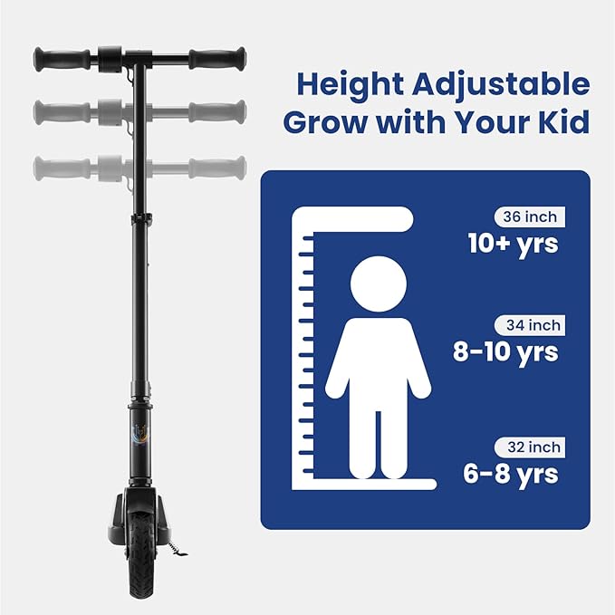 Caroma Electric Scooter for Kids Ages 6-14, 150W/180W Motor,10 MPH Max Speed & 7 Miles,Adjustable Height & Speed,Colorful Lights,LED Display,Foldable Kids Electric Scooter 132 Lbs Max Load