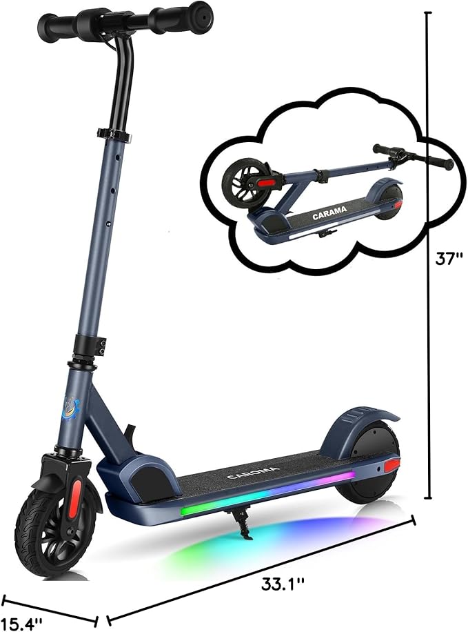 Caroma Electric Scooter for Kids Ages 6-14, 150W/180W Motor,10 MPH Max Speed & 7 Miles,Adjustable Height & Speed,Colorful Lights,LED Display,Foldable Kids Electric Scooter 132 Lbs Max Load