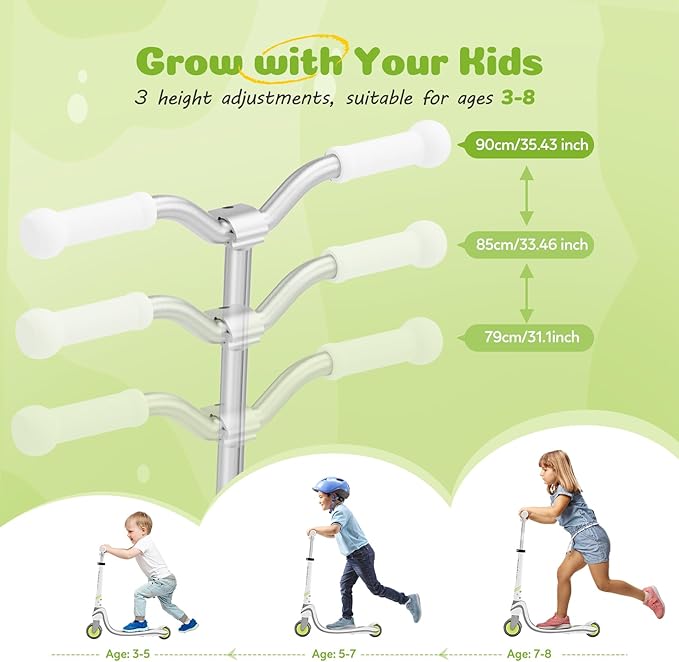 Scooter for Kids with Light-Up Wheels & Deck, Adjustable Heights 2 Wheel Kick Scooters for Kids 5-7, Toddler Scooters with 4 Lighting Mode Deck