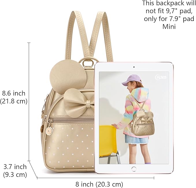KL928 Girls Mini Backpack Bowknot Polka Dot Cute Small Daypacks Convertible Shoulder Bag Purse for Women